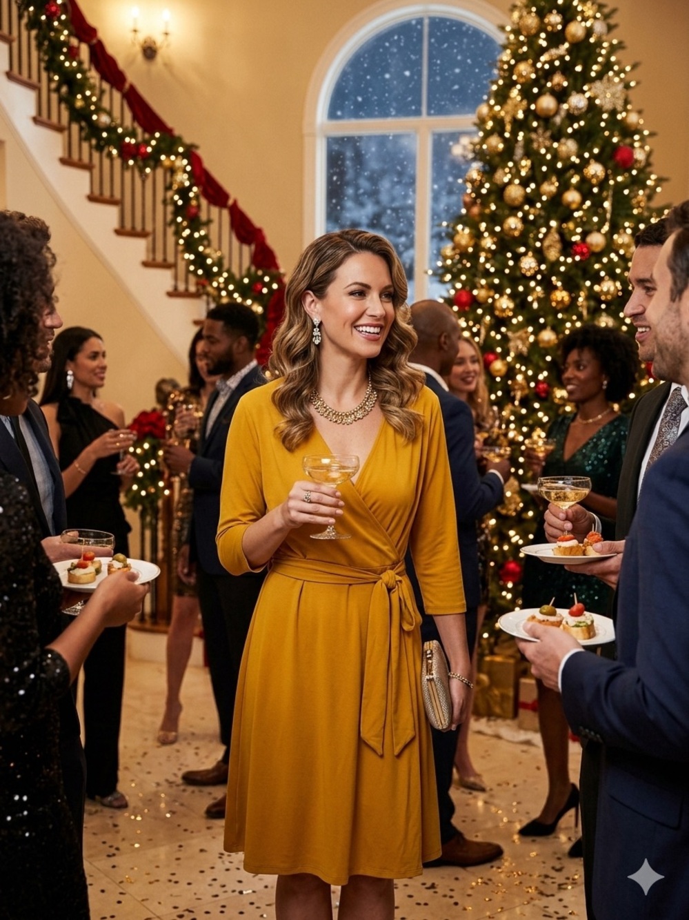 LuLaRoe Mustard Michelle Wrap Dress with Tie Waist